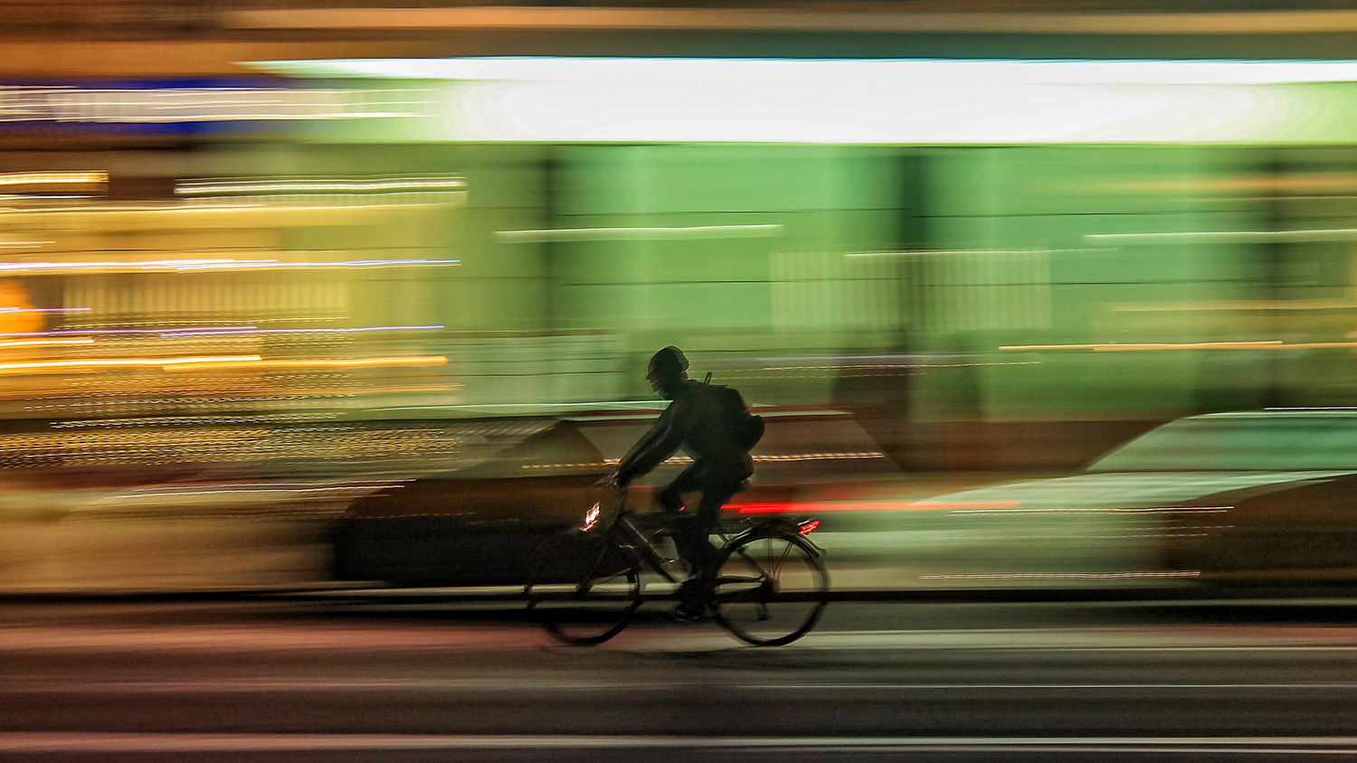 Person biking in city