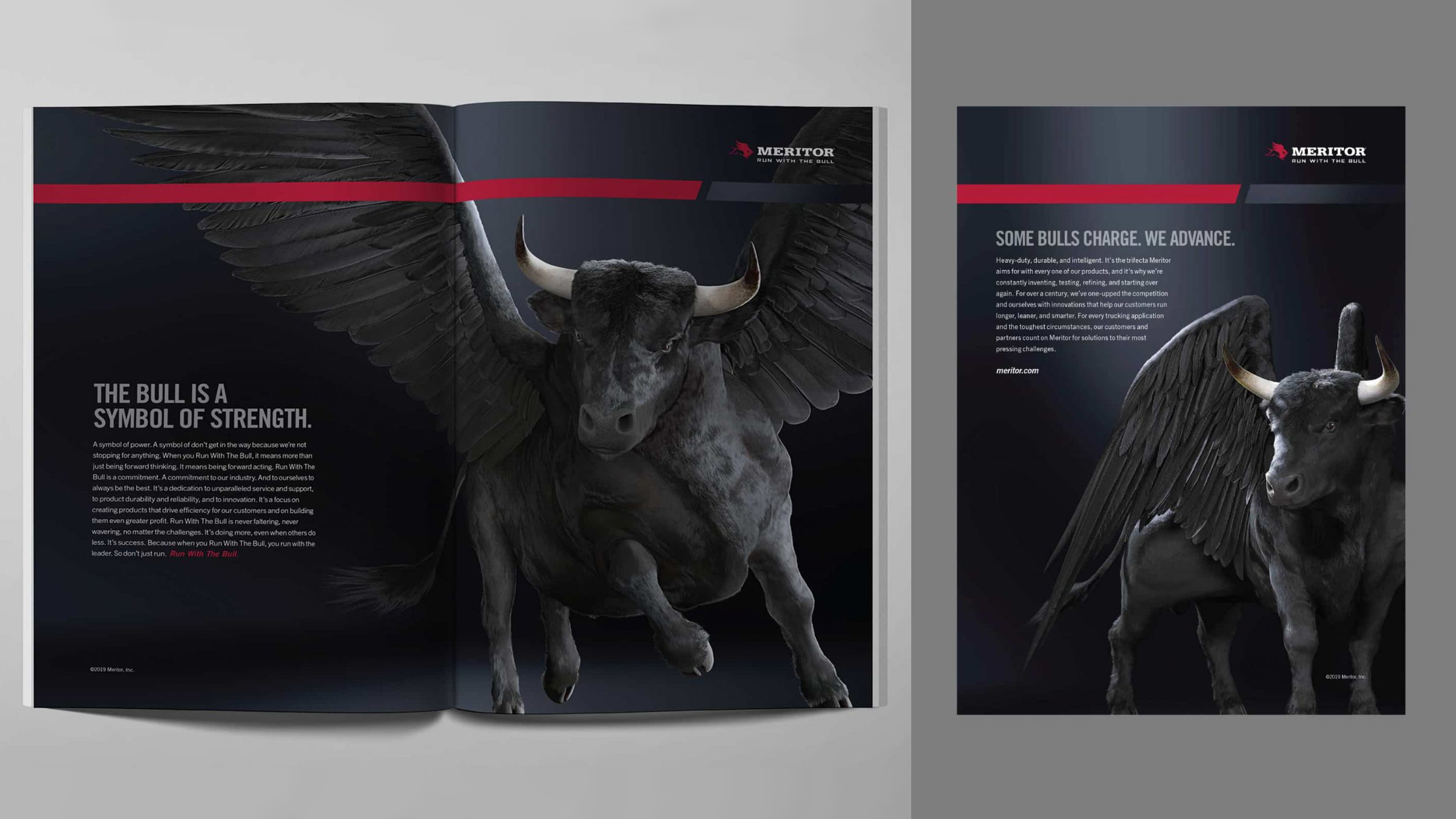 Meritor Run with the Bull campaign posters and magazine ad
