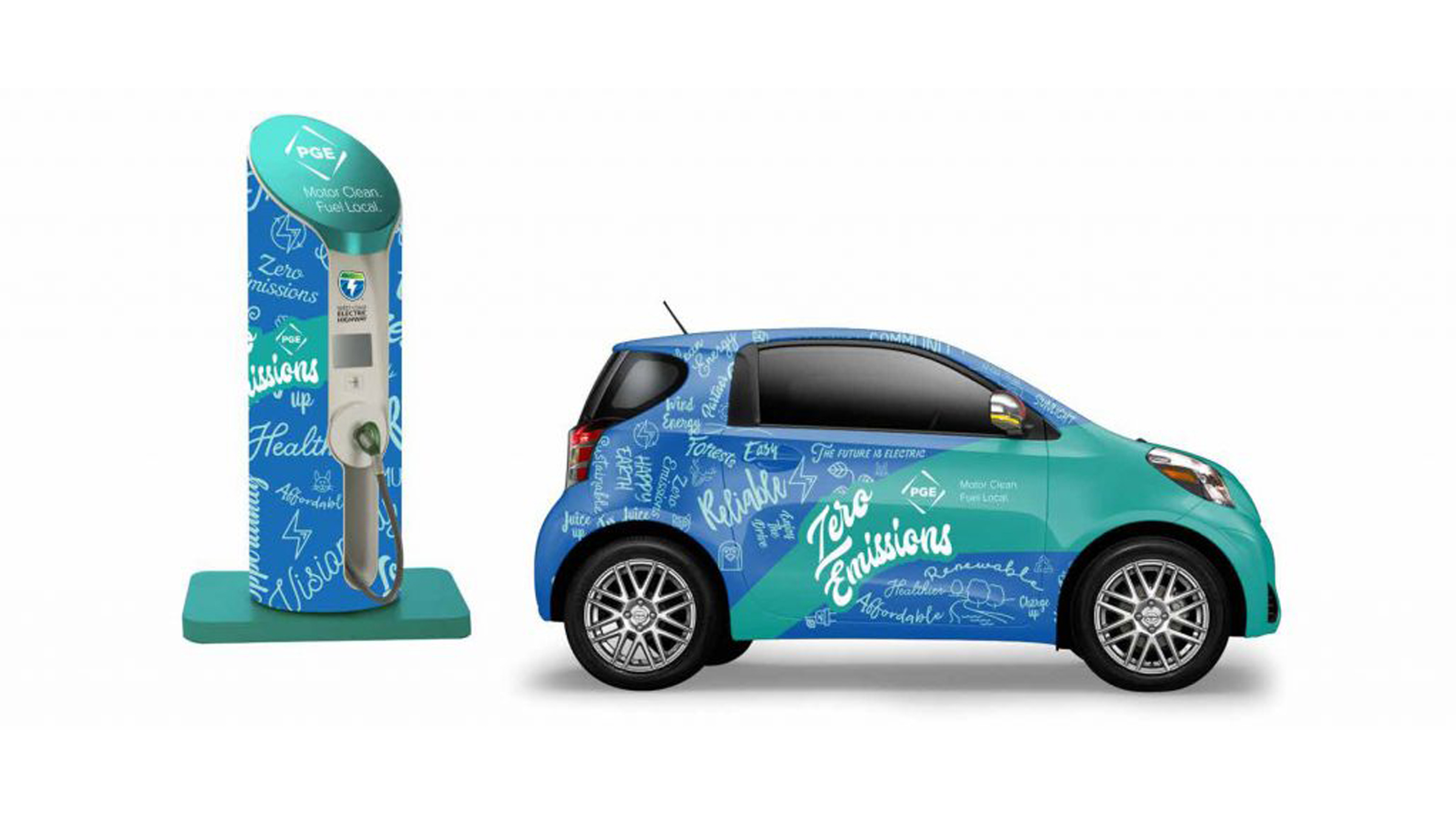 Portland General Electric ad campaign electric vehicle and charging station