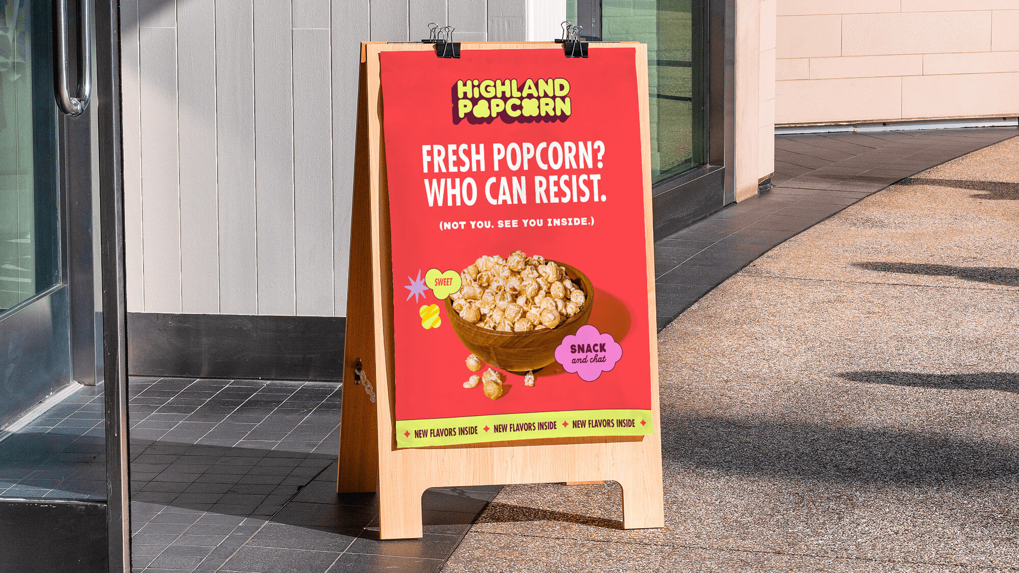 Highland Popcorn exterior welcome sign